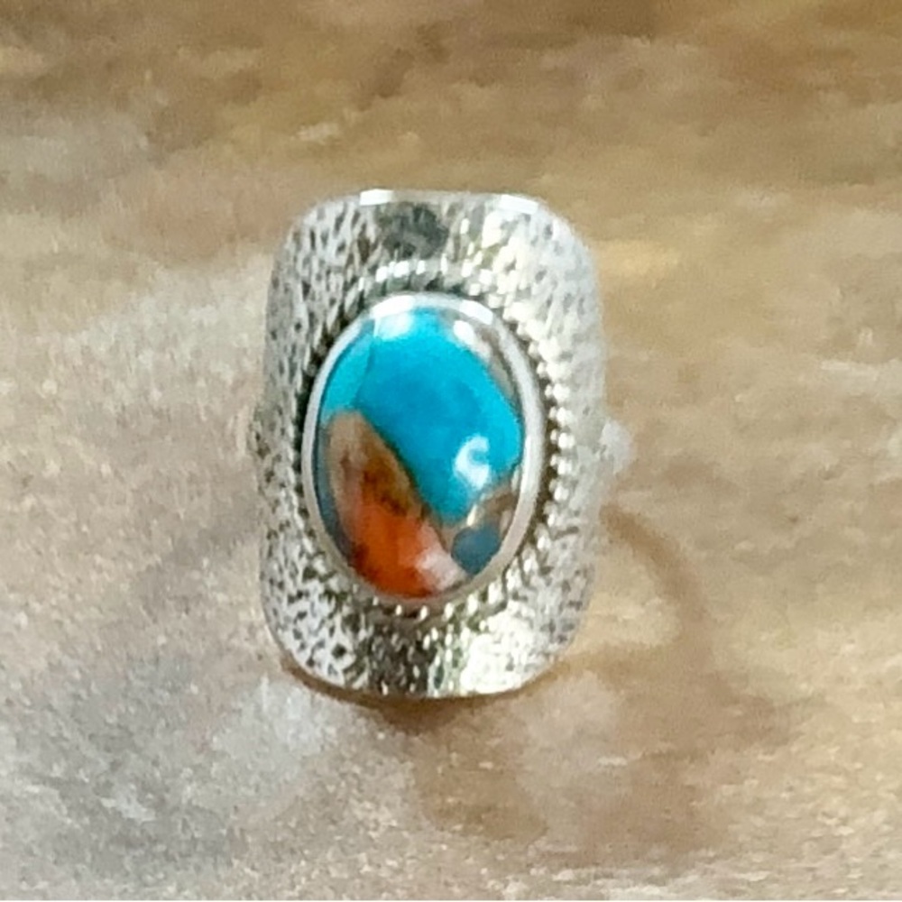 Sterling Silver Turquoise and Spiny Oyster Ring (NEW)